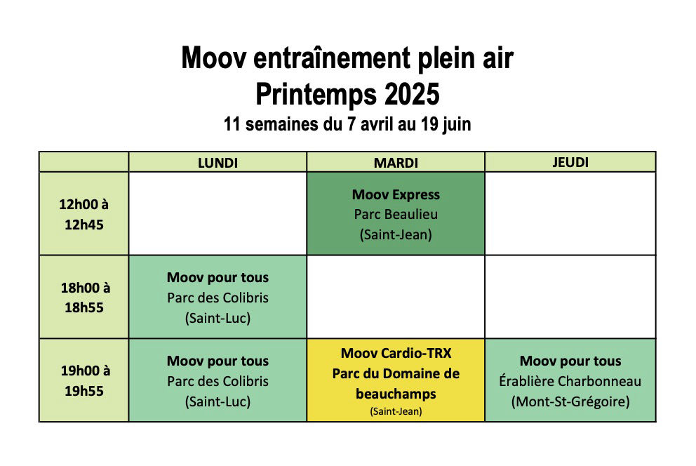 Calendrier Moov Plein air printemps 2025